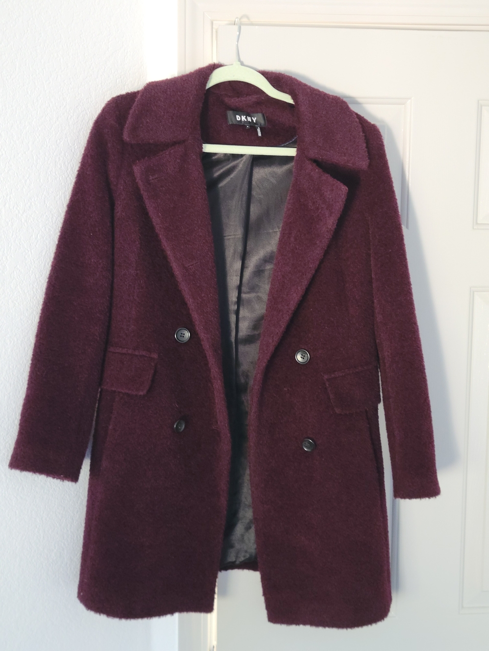 DKNY Women's Double-Breasted Burgundy Coat